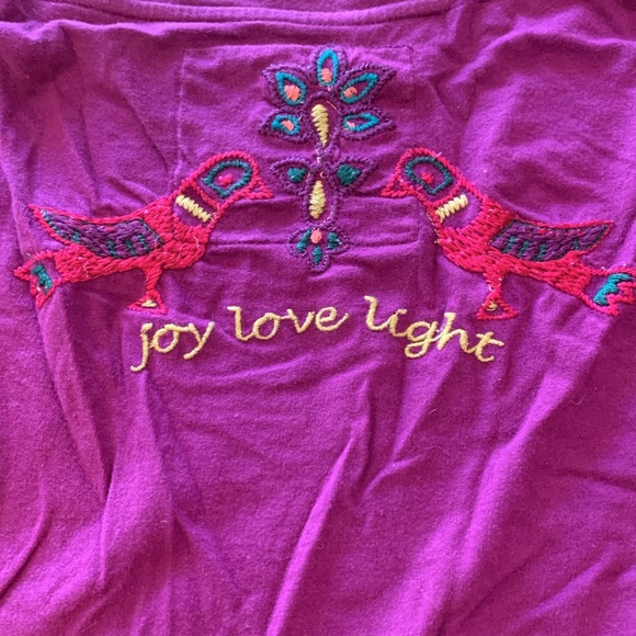 Johnny Was JW Los Angeles Embroidered Pink Floral LOVE Shirt - Picture 10 of 17